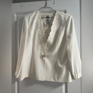 R&M Richards Cream Blazer with Lace Trim